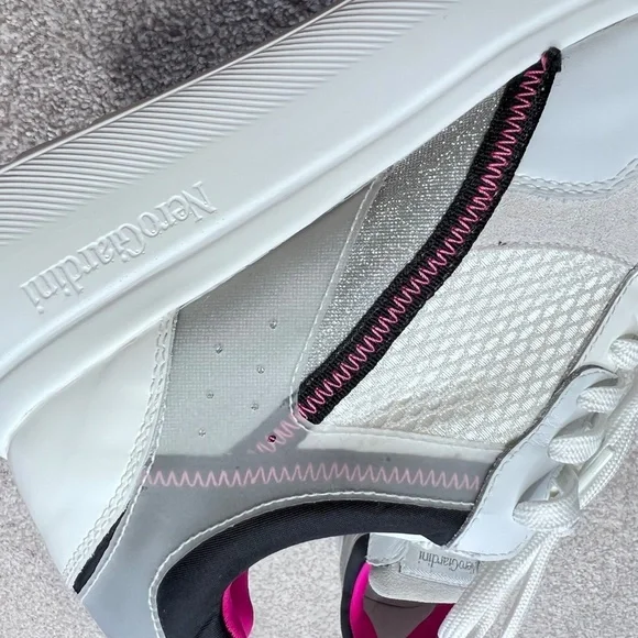 NEW Nero Giardini Platform Sneakers Pink Silver Glitter White Black 37 7 - Picture 2 of 7